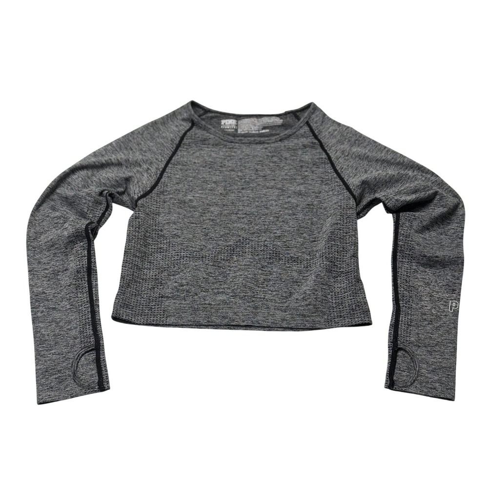 PINK Victoria's Secret Seamless Crop Top Women's L Gray Long Sleeve Thumbholes